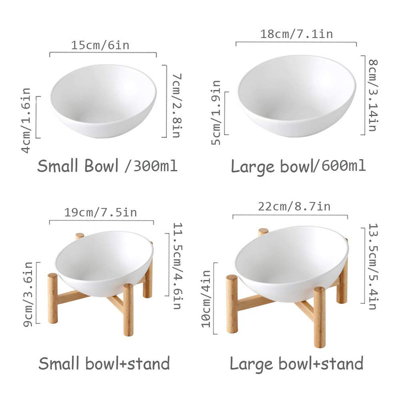 HCHLQLZ White Ceramic Tilted Elevated Raised Pet Bowl with Wood Stand for Cats and Dogs No Spill Pet Food Water Feeder Small - PawsPlanet Australia