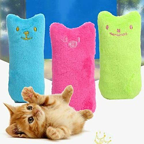 Bark and Purr Plush Cat/kitten Toy, Chewing vocal toy, Teeth Grinding, cat mint for cats, Assorted Colours, pack of 3, Size 4 cm W 9.5 cm L, Shape Thumb Cat - PawsPlanet Australia