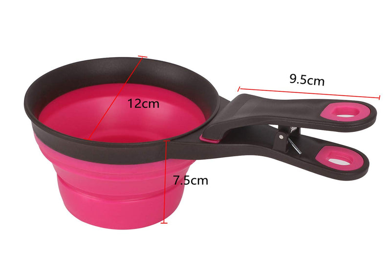 [Australia] - Multi-Function Collapsible Pet Scoop for Dog Cat Food Water Bowls Foldable Bag Clip for Pets Collapsible Measuring Cups and Measuring Spoons - Portable Food Grade Silicone for Liquid and Dry Measuring Pink 