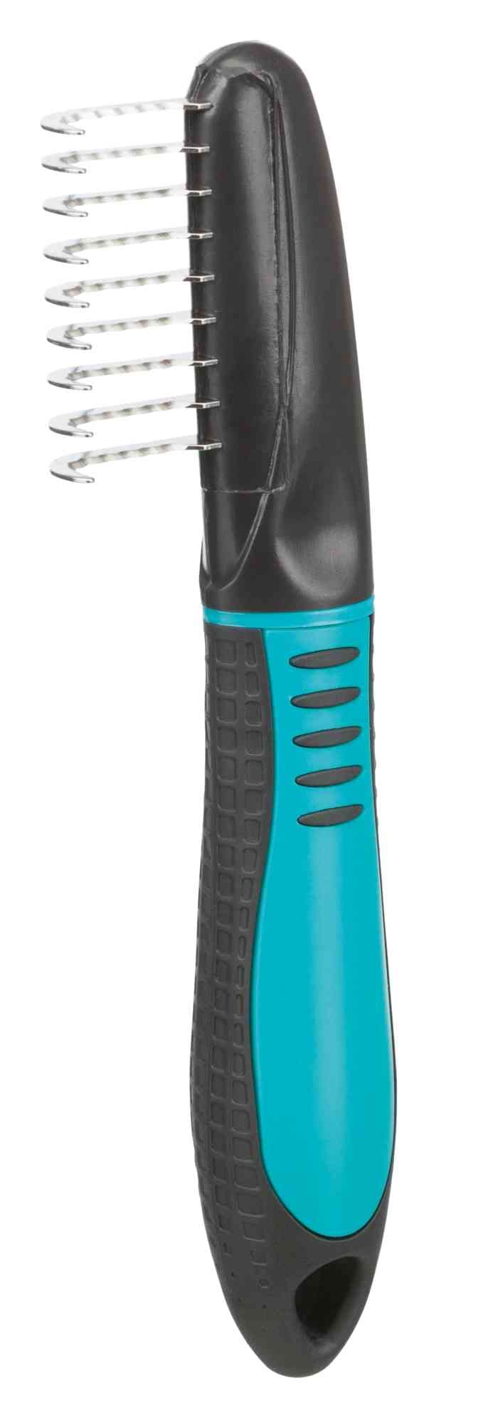 Trixie 24161 fur detangler, curved prongs, 18 cm, black, blue L 18 cm black/turquoise - PawsPlanet Australia