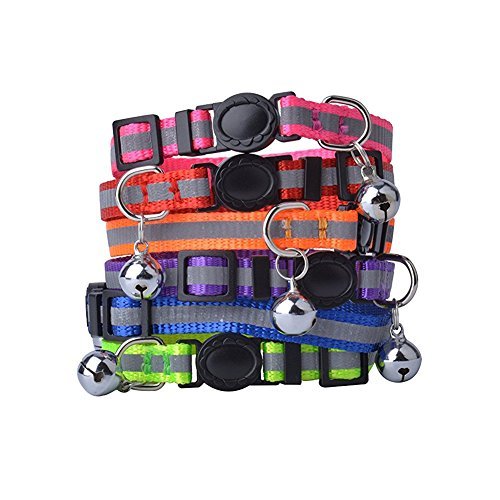 BINGPET 6PCS Reflective Adjustable Cat Collars Safety Quick Release with Bell - PawsPlanet Australia