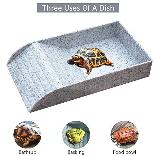 WINGOFFLY Large Reptile Feeding Dish with Ramp and Basking Platform Plastic Turtle Food and Water Bowl Also Fit for Bath Aquarium Habitat for Lizards Amphibians Emulational Granite - PawsPlanet Australia