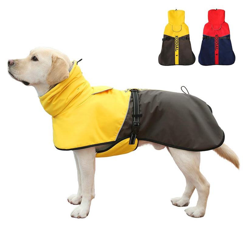 Large Dog Winter Coat, Warm Dog Jacket Reflective Fleece Dog Cold Weather Coat Warm Doggie Clothes Waterproof Dog Vest with Zipper Leash Hole for Small Medium Large Dogs (Yellow, 4XL) Yellow - PawsPlanet Australia