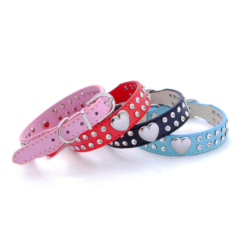 [Australia] - Wowlife Top Pet Dog Leash 2 Rows Rhinestone Bling Heart Studded Leather Dog Collar for Pet Colla S Pink 