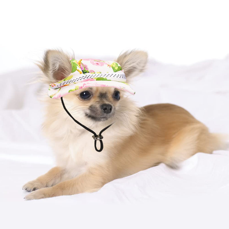 Yikeyo Small Dog Sun Hat Round Caps Dog Visors Puppy Dog Hat (Pink+White, Medium) Flower+Pink - PawsPlanet Australia