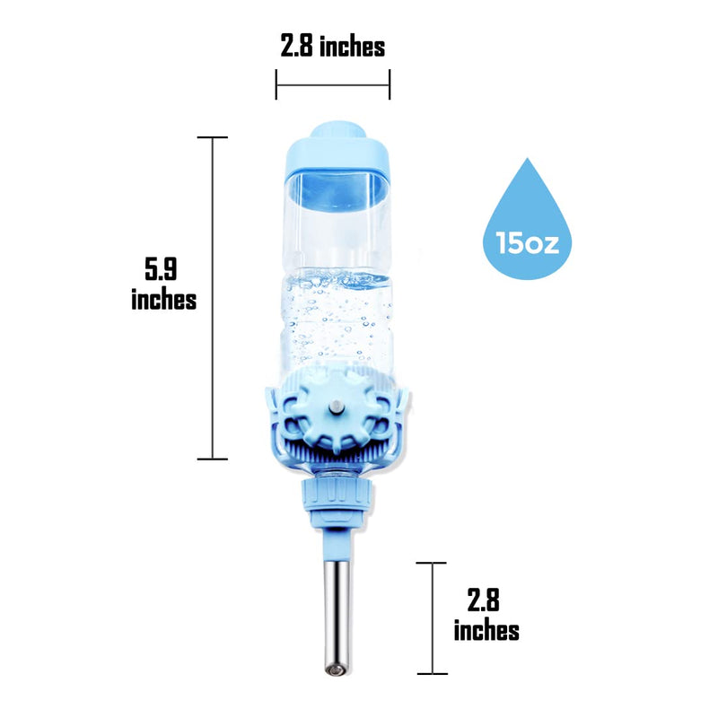 Vannon Dog Water Dispenser for Cage Leakproof Crate Water Bottle for Dogs & Cats & Rabbits Pet Auto Feeding Water Bottle Nozzle Diameter: 12mm, Top Fill, BPA Free 15oz Blue - PawsPlanet Australia