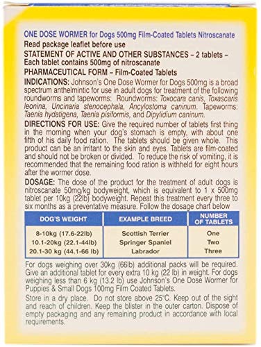 Johnson's EASY DOSE WORMER SIZE 2 (MEDIUM DOG) 2 TABLETS PER PACK  1, 3 OR 6 PACKS (1 PACK) 1 PACK - PawsPlanet Australia