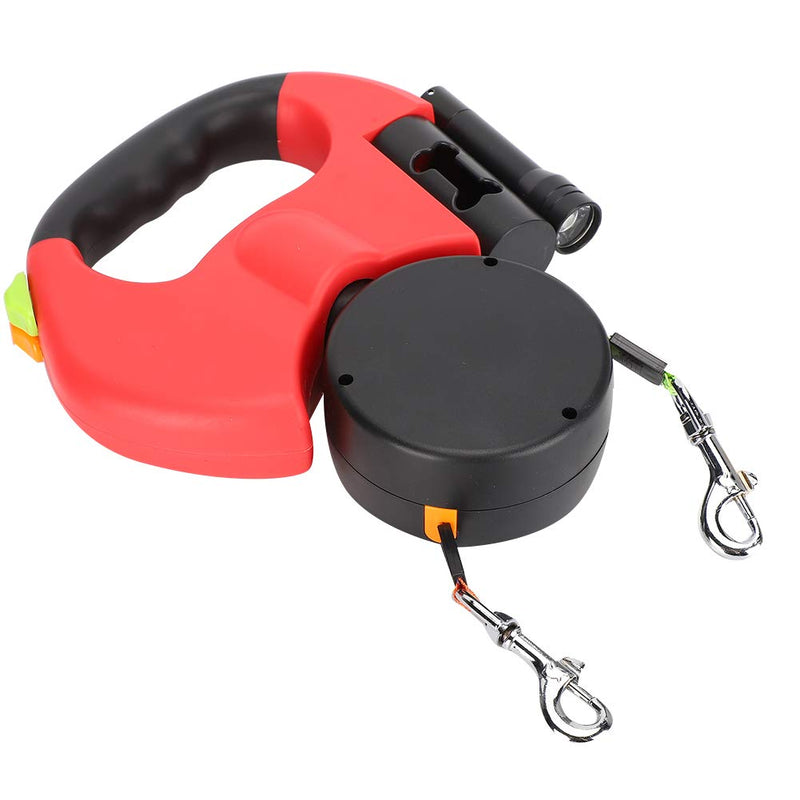 lyrlody 3 meter retractable dog leash, double dog leash for 2 dogs, 360° tangle-free, retractable leash, with LED lights, reflective nylon webbing (scarlet red) scarlet red - PawsPlanet Australia