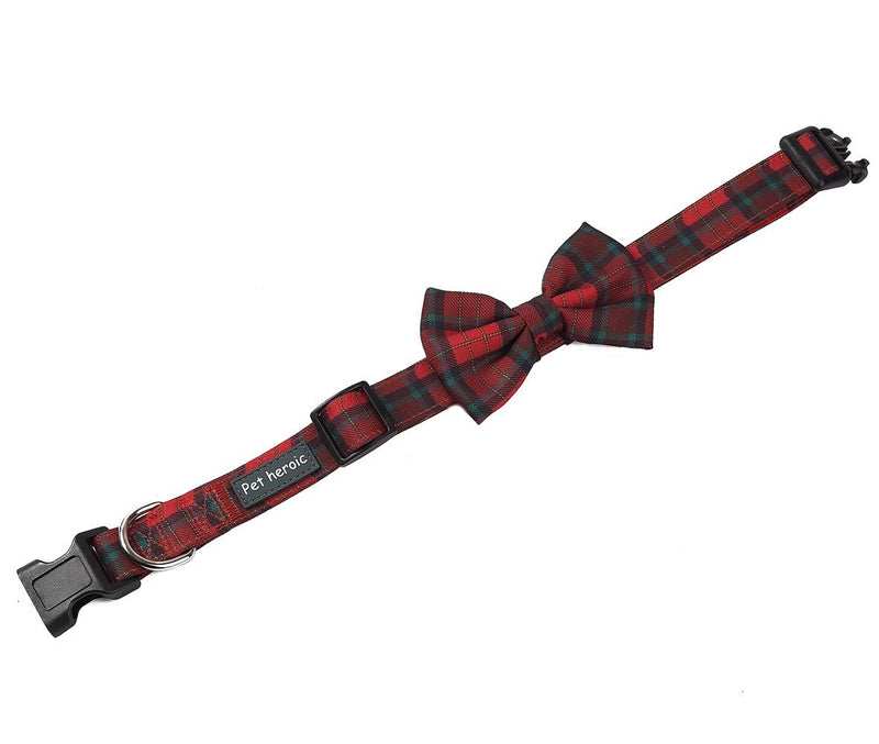 Pet Heroic Pet Dog Cat Collar with Grid Bow tie, Adjustable Plaid Pet Dogs Cats Comfortable Durable Bowtie Collars for Small Medium Large Dogs Cats in 3 Styles Red-grid S - PawsPlanet Australia