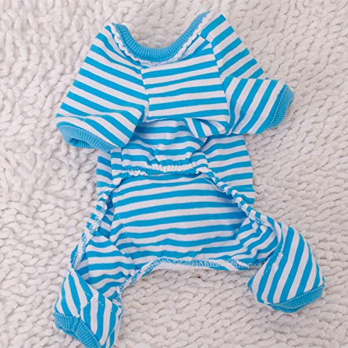 Pet Dog Pajamas Soft Cotton Shirt Jumpsuit Cute Overall Doggy Cat Strip Clothes Apparel for Play Sleep X-Small Blue Strip - PawsPlanet Australia