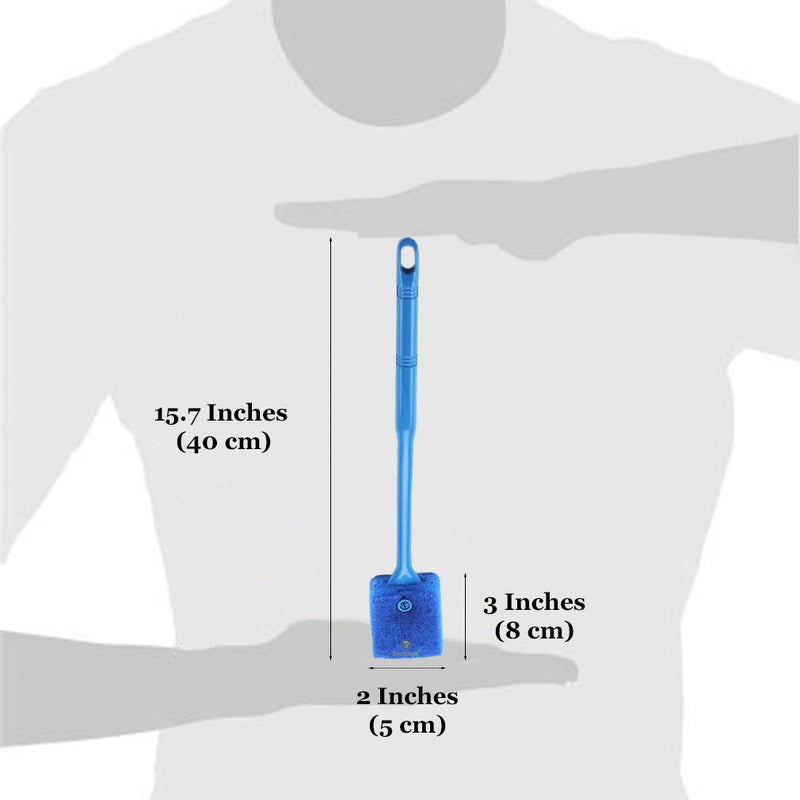 Aquarium Sponge Scraper, 16” Long, Double-Sided Blue Sponge, Freshwater & Saltwater Fish Tank Maintenance, Plastic Handle for Glass Surfaces Only - PawsPlanet Australia