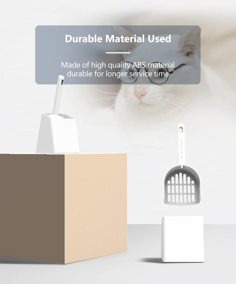 Kitty litter scoop, Cat litter scooper with caddy, Scooper hides discreetly in base when not in use, Premium ABS material, Speedily sift and easy to clean, Practical, elegant and durable - Matte white - PawsPlanet Australia