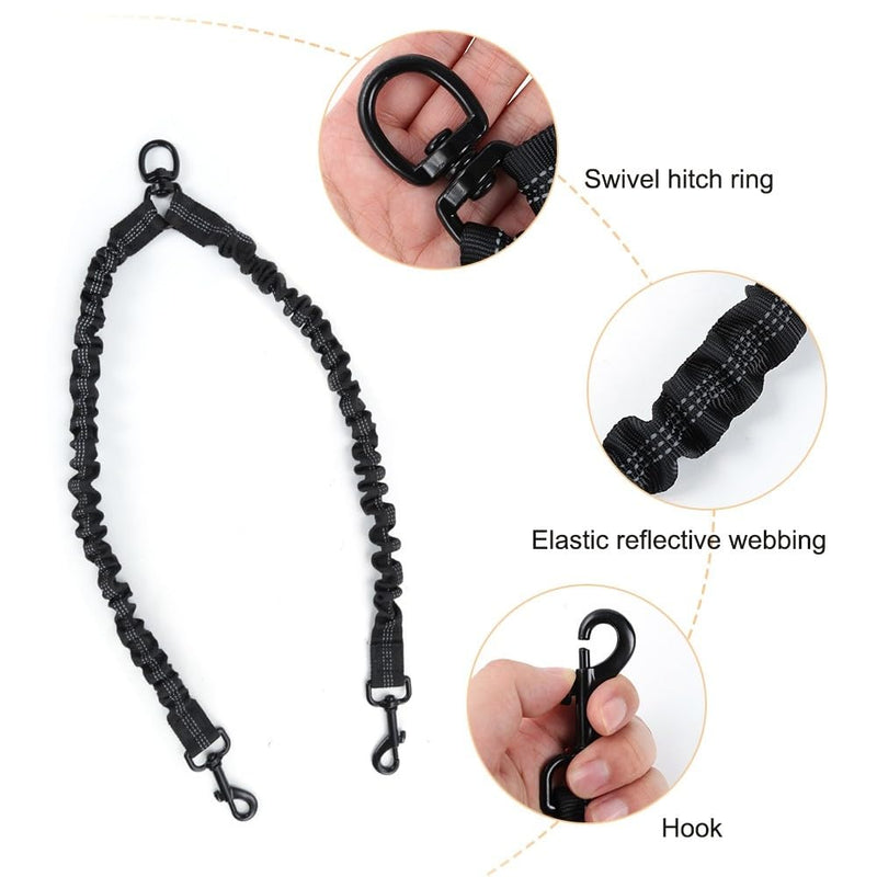 Double Leash for 2 Dogs, Double Dog Leash Coupler, Reflective Shock Absorbing Safety Bungee Leash Splitter for Walking 2 Dogs - PawsPlanet Australia