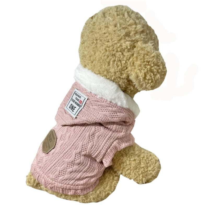 ANIAC Cat Sweater with Hats Dog Hoodies Puppy Winter Coat Kitten Cold Weather Clothes Pet Hooded Knitwear Warm Sweatshirts X-Small Pink - PawsPlanet Australia
