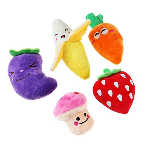 UEETEK Squeaky Dog Toys for Small Dogs Fruits and Vegetables Plush Puppy Dog Toys (A pack of 5) - PawsPlanet Australia