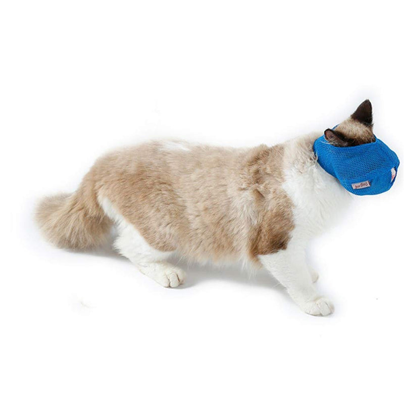 [Australia] - Yu-Xiang Mesh Cat Muzzle Breathable Pet Muzzles Grooming Mask Prevent Kitty Biting and Chewing Anti-Meow L Blue 