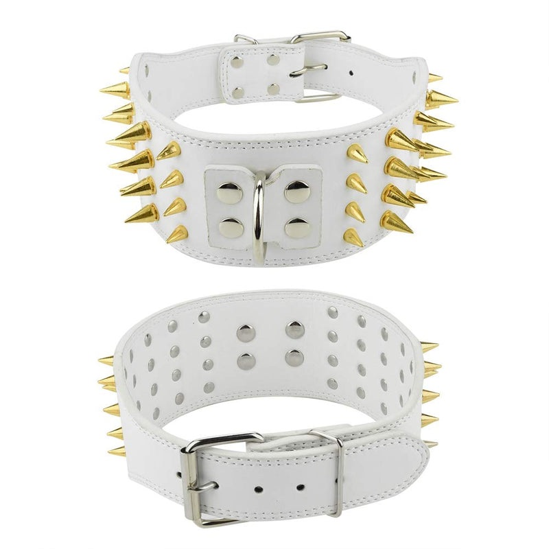 Fdit Spiked Dog Collar Adjustable PU Leather 4 Rows Studded Pet Collars Dog Pitbull Bulldog Neck Ring(66 * 7.5CM-White) 66*7.5CM White - PawsPlanet Australia