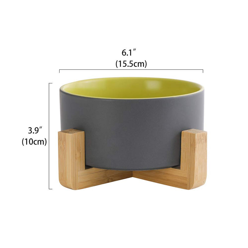 HCHLQLZ Gray Green Ceramic Dog Bowl with Wood Stand No Spill Pet Food Water Feeder Cats Small Dogs - PawsPlanet Australia