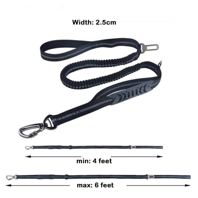 5FT Strong Dog Lead, Elastic Bungee Buffer Durable with Two Padded Handle and Car Seat Belt Buckle, Adjustable Leash for Doggy Car Seat Small, Medium and Large Dogs (1PCS) 1PCS - PawsPlanet Australia