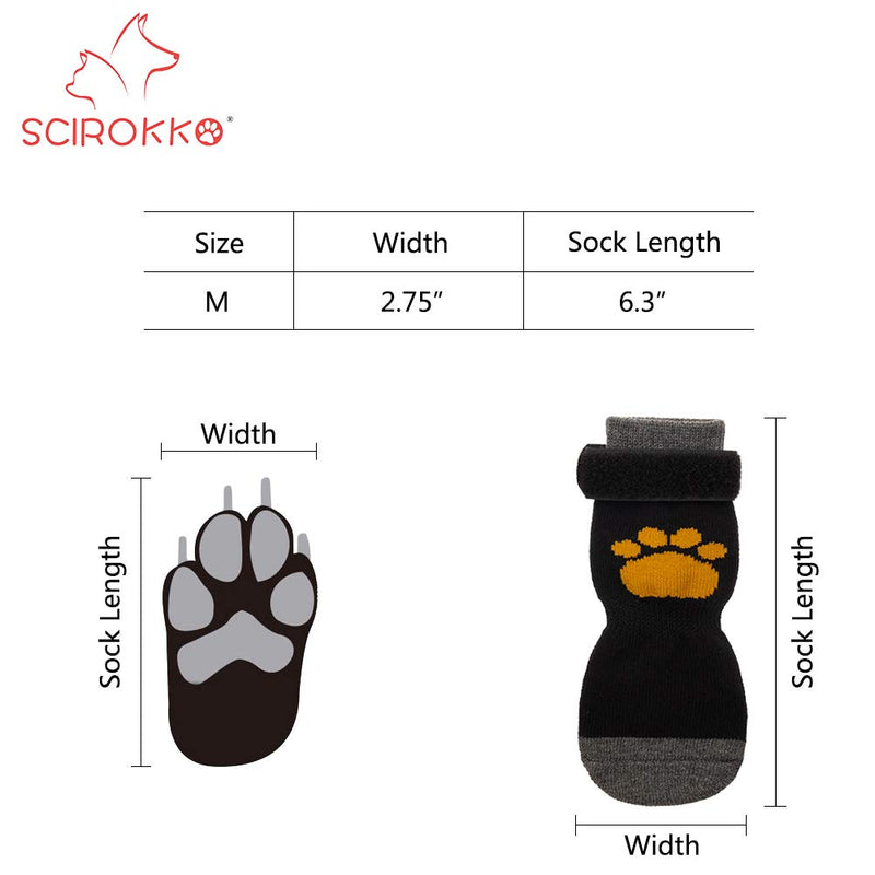 [Australia] - SCIROKKO 3 Pairs Anti-Slip Dog Socks with Golden Paw Pattern - Pet Adjustable Paw Protection for Puppy Indoor Traction Wear on Hardwood Floor Medium 