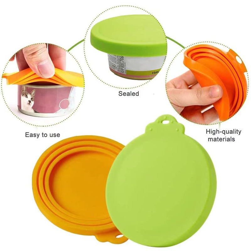 SHENQIDZ 3 Pack Pet Food Can Covers Lids Universal BPA Free & Dishwasher Safe/Silicone Dog&Cat Food Can Lid Covers (green+blue+orange) green+blue+orange - PawsPlanet Australia