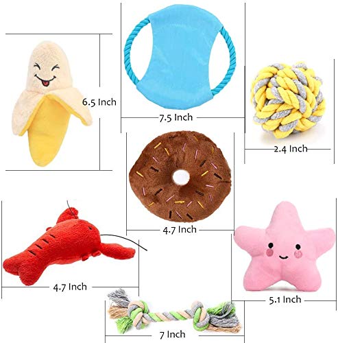SenYoung Dog Toys, 7 Pack Dog Squeaky Toys Sets, Rope and Flying Ring Puppy Chew Toys, Tough Puppy Teething Toys, Cute and Soft Plush Interactive Washable Pet Toys, for Small and Medium-Sized Dog - PawsPlanet Australia