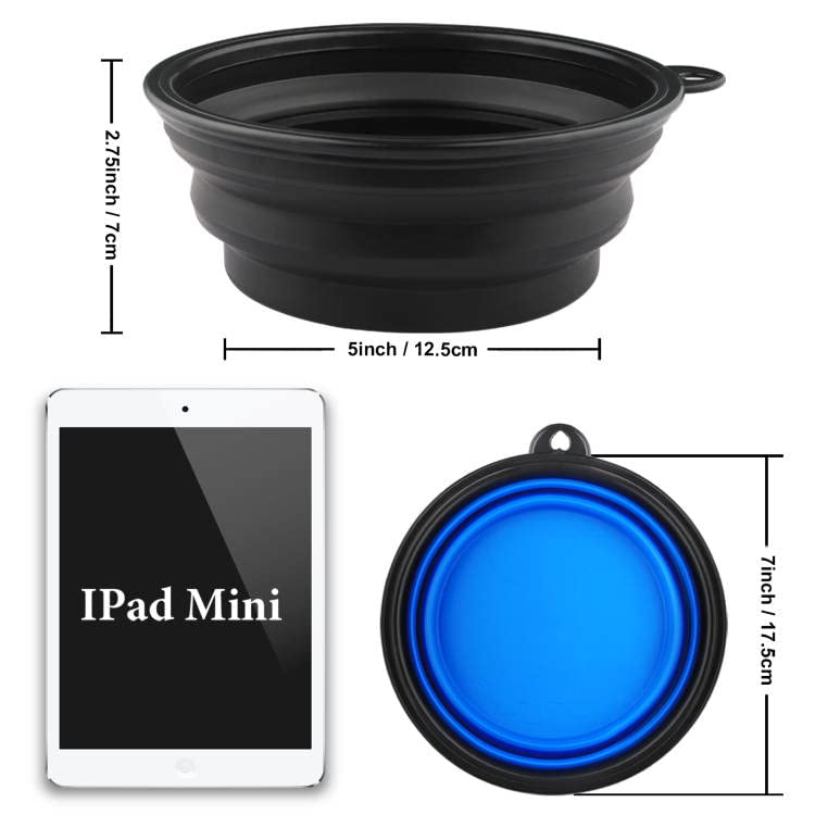 MXZONE 3 Collapsible Silicone Dog Bowl, Foldable Expandable Cup Dish for Small Pet Cat Food Water Feeding Portable Travel Bowl, Free Pet ID-Tag L/Blue+Black - PawsPlanet Australia