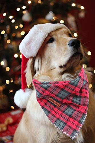 Elegant little tail 1PCS Pet Dog Bandana Washable Reversible Cotton Bibs Scarf, Adjustable Square Dog Kerchief for Small to Large Dogs and Cats Christmas Plaid - PawsPlanet Australia