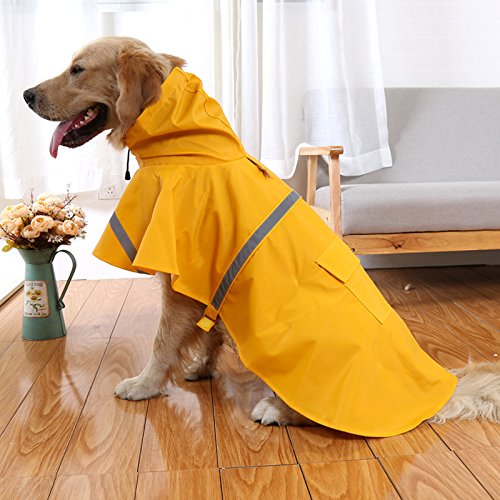 JYHY Dog Raincoat Adjustable Reflective Waterproof Lightweight Dog Rain Jacket Rain Poncho with Hood for Medium Large Dogs Small Yellow - PawsPlanet Australia