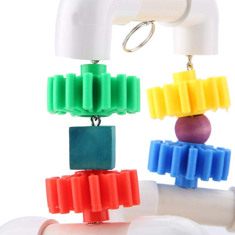 [Australia] - Bird Chew Toy, Pet Bird Plastic Tube Biting Toy Colorful Wooden Blocks Hanging Toy for Small and Medium Sized Parrots 
