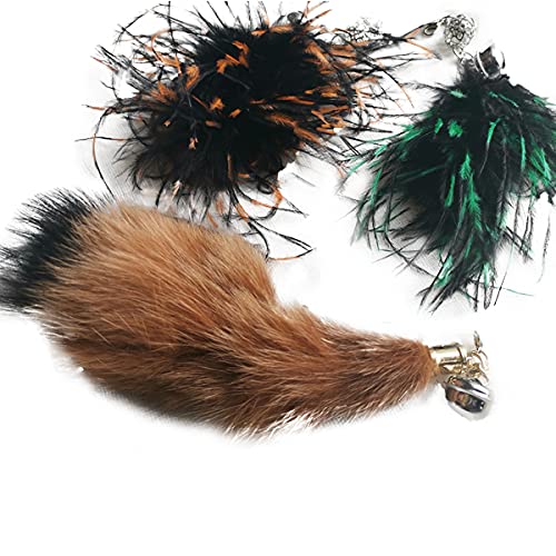 Jkshop Interactive Cat Feather Toys, 2PCS Replacement Feathers and 1Pcs Soft Furry Tail(3PCS),Cat Toys for Indoor Cats Kitten Play Chase Exercise - PawsPlanet Australia