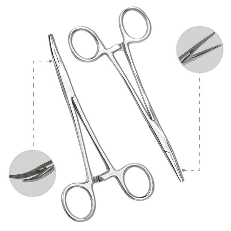 Chi-buy Pets ears/nose hair Puller Straight & Curved full serrated, stainless steel Home Hemostat Locking Forceps, Professional pet grooming tool for cats & dogs 2pcs set - PawsPlanet Australia