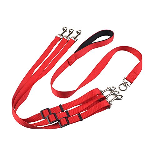 PINASE Adjustable 3 Way Dog Leash Detachable Nylon Traction Rope 3 in 1 Dog Lead Splitter (red) red - PawsPlanet Australia