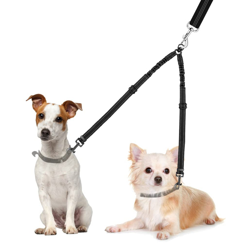 Nasjac Double Dog Leash, Tangle Free 360° Rotating Splitter Double Leash for Two Dogs, Adjustable Shock Absorbing Bungee Reflective Leash for Dogs Small Medium and Large Running Training Small (3-9KG) Black - PawsPlanet Australia