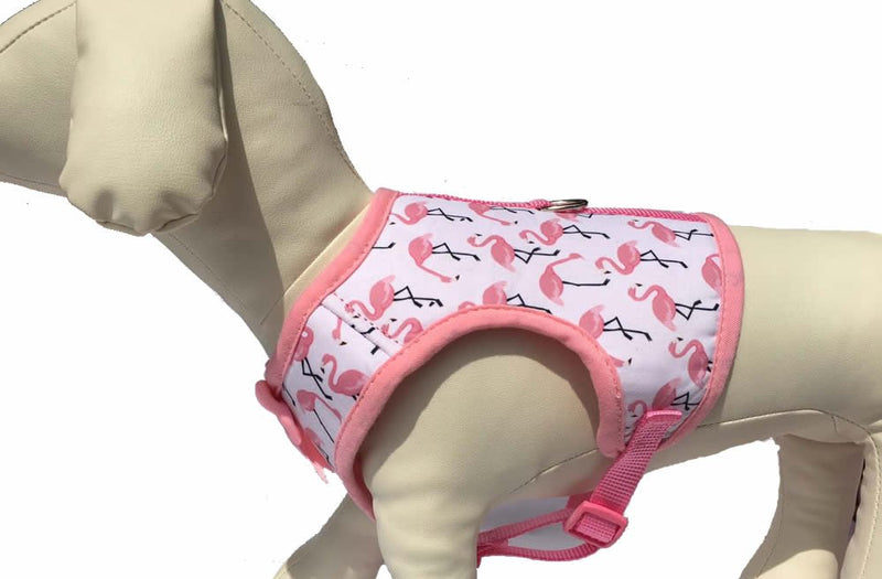 Lanyarco Pink Flamingo Soft Girl Dog Harness Bowtie Harness No Pull Pet Harnesses Vest for Small Dogs, Neck 12 Inch - PawsPlanet Australia