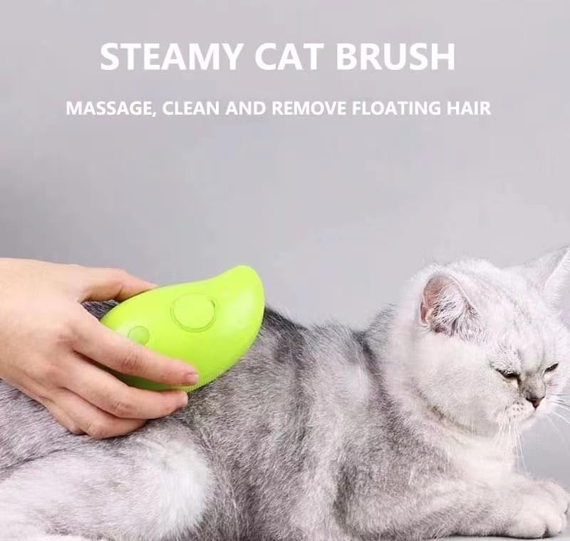 Steamy Cat Brush, 3 In1 Cat Steamy Brush, Self Cleaning Steam Massage Cat Brush, Multifunctional Pet Hair Comb For Removing Tangled And Loosse Hair（Green） - PawsPlanet Australia