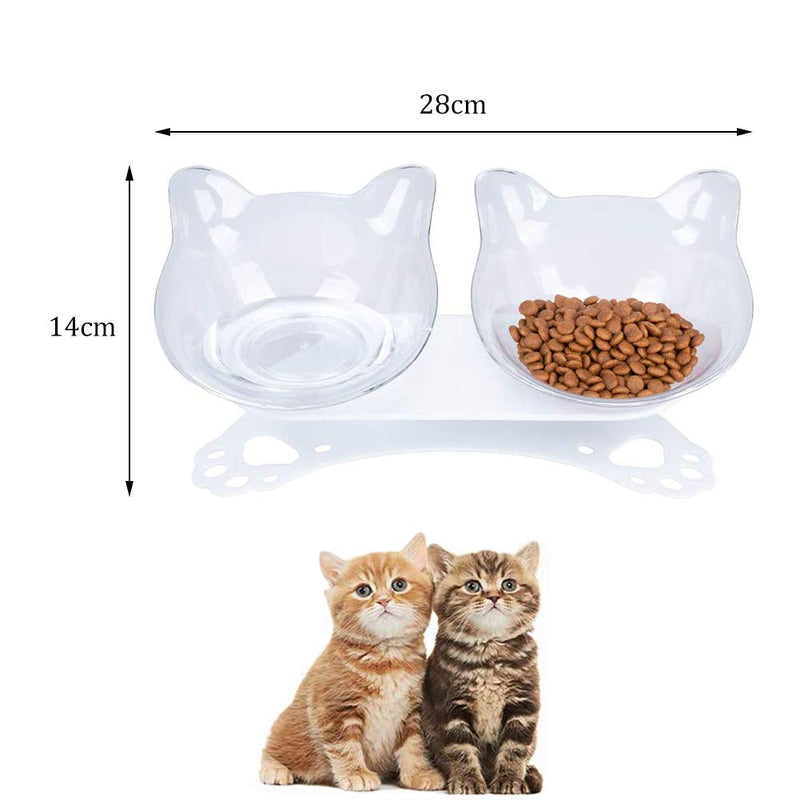 XYDZ Cat Food Bowls, Detachable 15°Tilted Double Cat Bowl, Non-Slip Multi-purpose Cat Dish Cat Water Bowl Pet Bowl Cat Feeding Bowl (Transparent) - PawsPlanet Australia