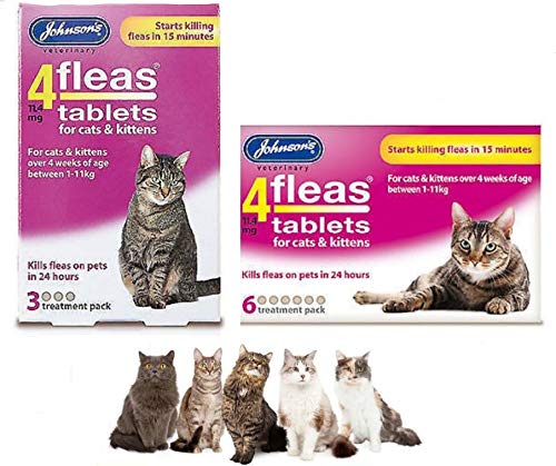 JOHNSON'S 4 fleas 4 Flea Tablets Cat Kitten also available Flea Combs (3 Treatment) - PawsPlanet Australia