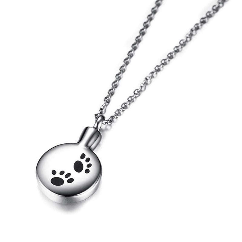 [Australia] - Cat Dog Paw Print Necklace for Pet Lovers Animals Cremation Jewelry Urn Necklace for Ashes Personalized Stainless Steel Pendant Necklaces 18.9" Remembrance Keepsake Gift for Loss of Loved Furry Friend 