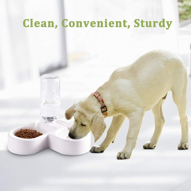 2 in 1 Pet Feeder Water Automatic Dispenser with Bottle for Dog & Cat, Spill Proof Pet Drinking Fountain Water Bowl for Pets Feeding, No Spill Pet Water Bowl for Puppy Kitten Feed Pet Bowl(White) - PawsPlanet Australia