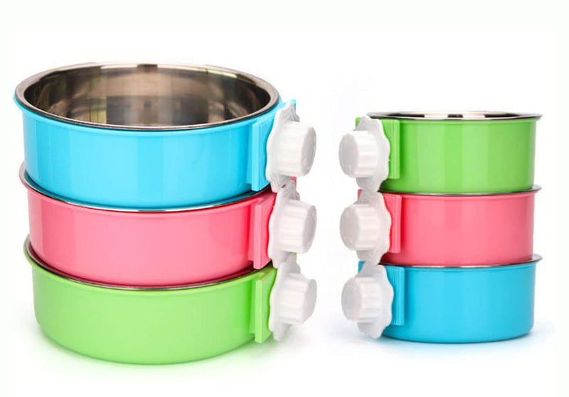 KuTi Kai 2 IN 1 Stainless Steel Pet Hanging Bowl Removable Dog Bowl for Crates Puppy Food Feeder Water Dish with Bolt Holder Dog (Blue-Large-2Packs) Blue-Large-2Packs - PawsPlanet Australia