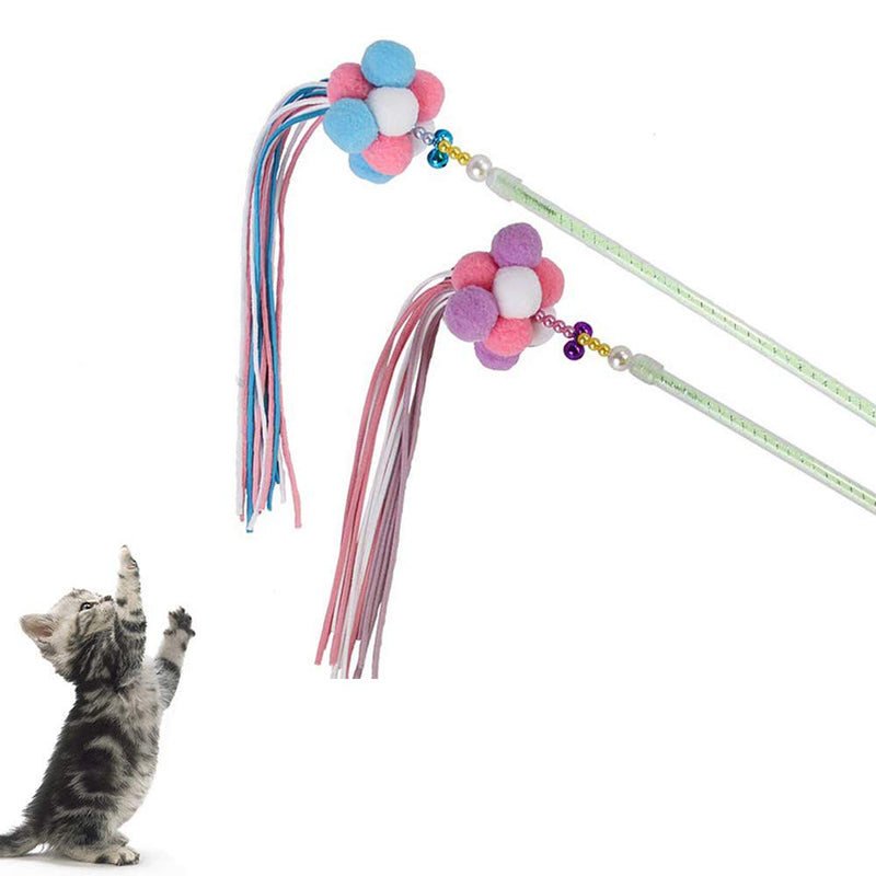 Amasawa 2 Pieces Fairy Stick Cat,Cat Teaser Toy,Pet Toy Ball Feather Tassel Fairy Stick Cat Funny Stick Pompom Plush Ball Bell Tassel Teaser Wand Stick Play Bite Toy - PawsPlanet Australia