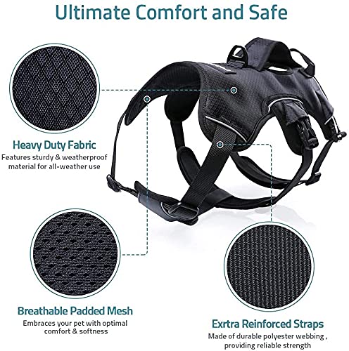 rabbitgoo Escape-Proof Dog Harness No-Pull Adjustable Working Pet Vest Dog Harness with Handle Dog Lift Support Harness for Small to Medium Large Dogs Outdoor Training Walking, L, Black - PawsPlanet Australia