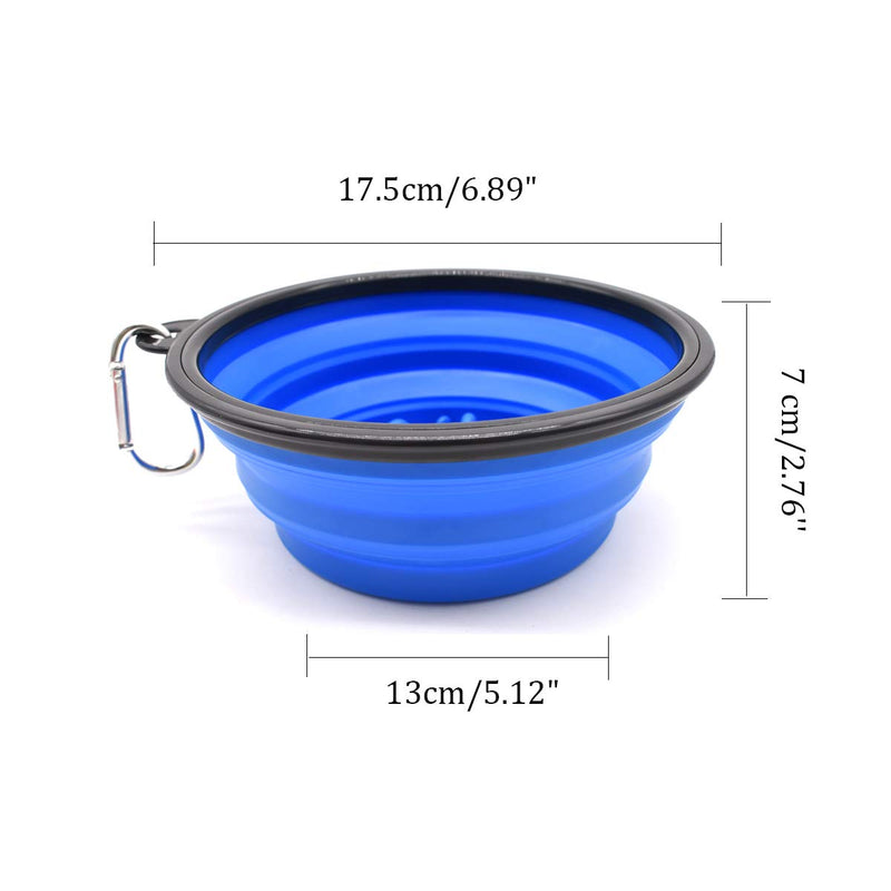 Liwein Collapsible Dog Bowl,2 Slow Feeder Dog Bowl Large Silicone Portable Pet Cat Travel Food Water Bowl with Carabiner Clips for Outdoor Camping Hiking (Blue+Red) - PawsPlanet Australia