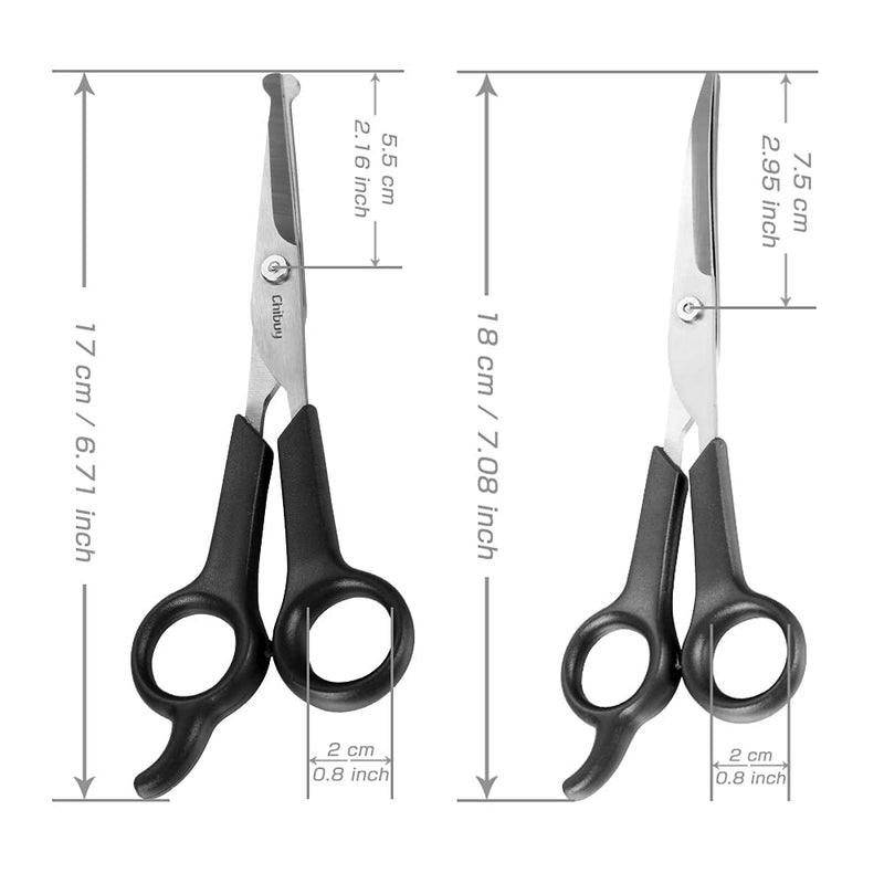 Chibuy Dog Grooming Scissors set Pack of 2 with Round Tips Stainless Steel Dog Eye Cutter Shears, Home Professional Pet grooming Tools for Dogs and Cats Curved scissors set - PawsPlanet Australia