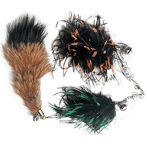 Jkshop Interactive Cat Feather Toys, 2PCS Replacement Feathers and 1Pcs Soft Furry Tail(3PCS),Cat Toys for Indoor Cats Kitten Play Chase Exercise - PawsPlanet Australia