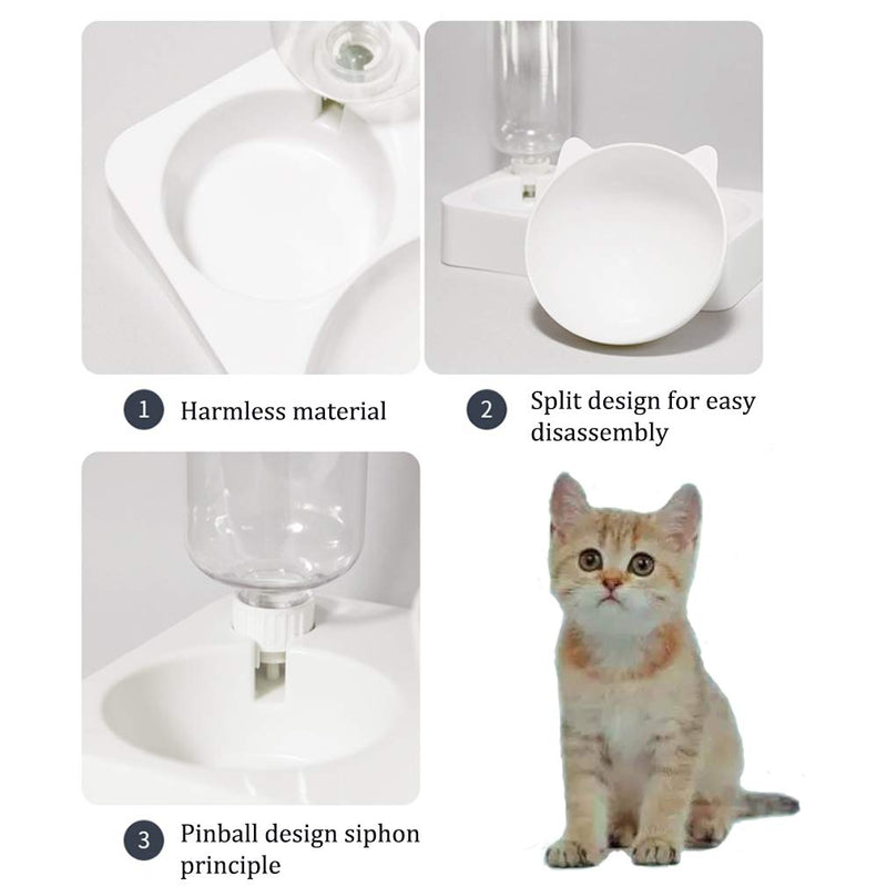 PINVNBY Automatic Cat Water Dispenser Double Pets Food Bowl 2 IN 1 Detachable Dish Raised Stand for Small Medium Size Dogs Cats - PawsPlanet Australia