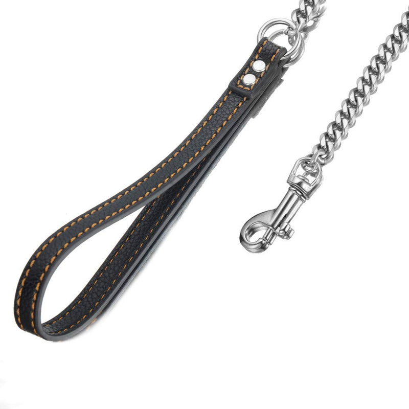 [Australia] - GZMZC Dog Leash 2ft 3ft 4ft Long Chew Proof Indestructible Stainless Steel Best Cool Leash Chain Link for Small Medium Large Dog with Leather Handle 3ft(36 inch) for Medium Dog 