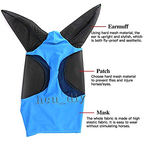 Fit Horse Size Professional Comfort Lycra Fly Mask with Mesh Eyes and Ears （Blue） - PawsPlanet Australia