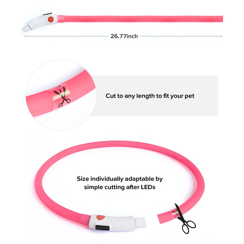 [Australia] - BSEEN Led Dog Collar USB Rechargeable Glowing Pet Safety Collars Water Resistant Light up Cut to resize to fit 11"-27" for Small, Medium, Large Dogs Pink 